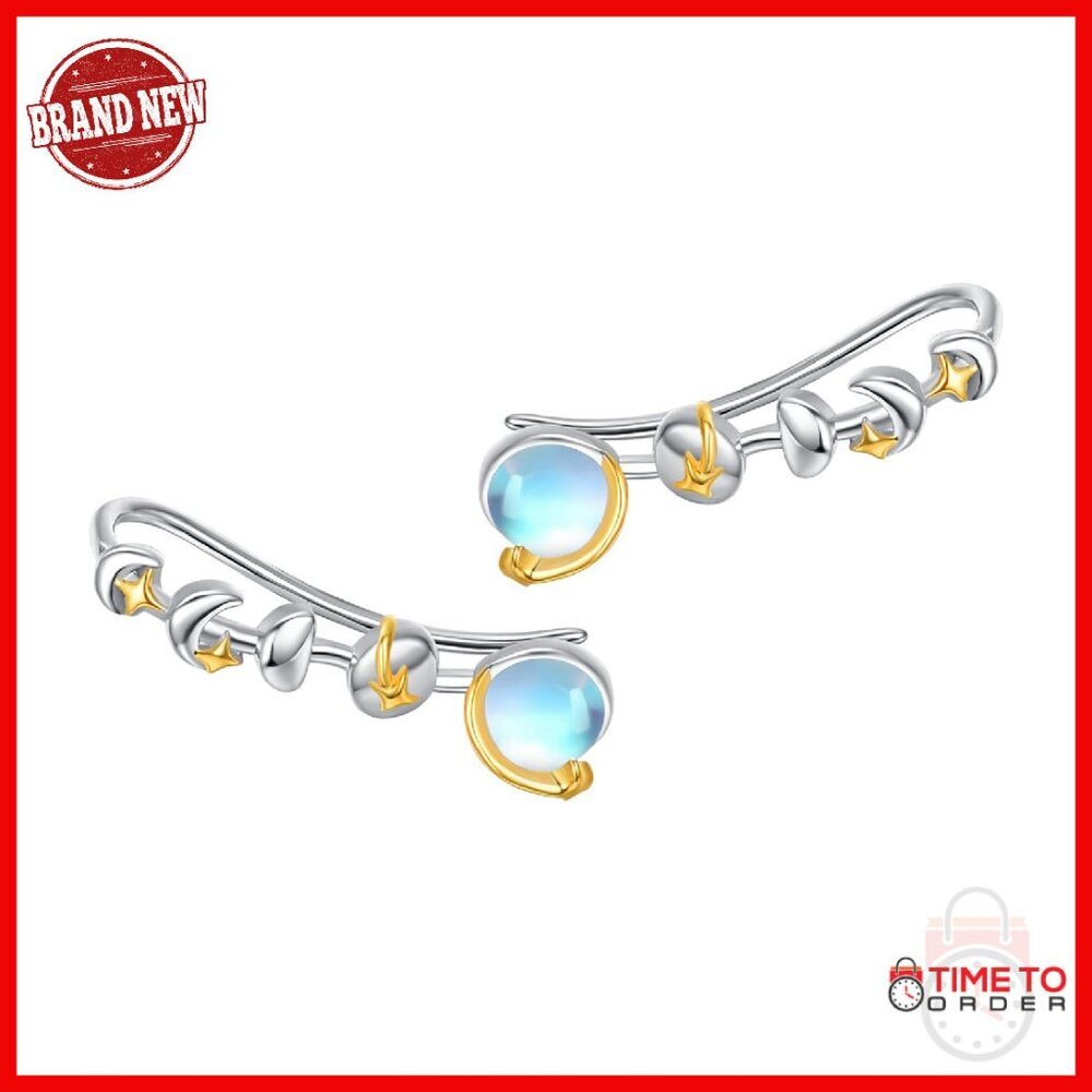 Sterling Silver Moon Phase Climber Earrings Hypoallergenic 24mm
